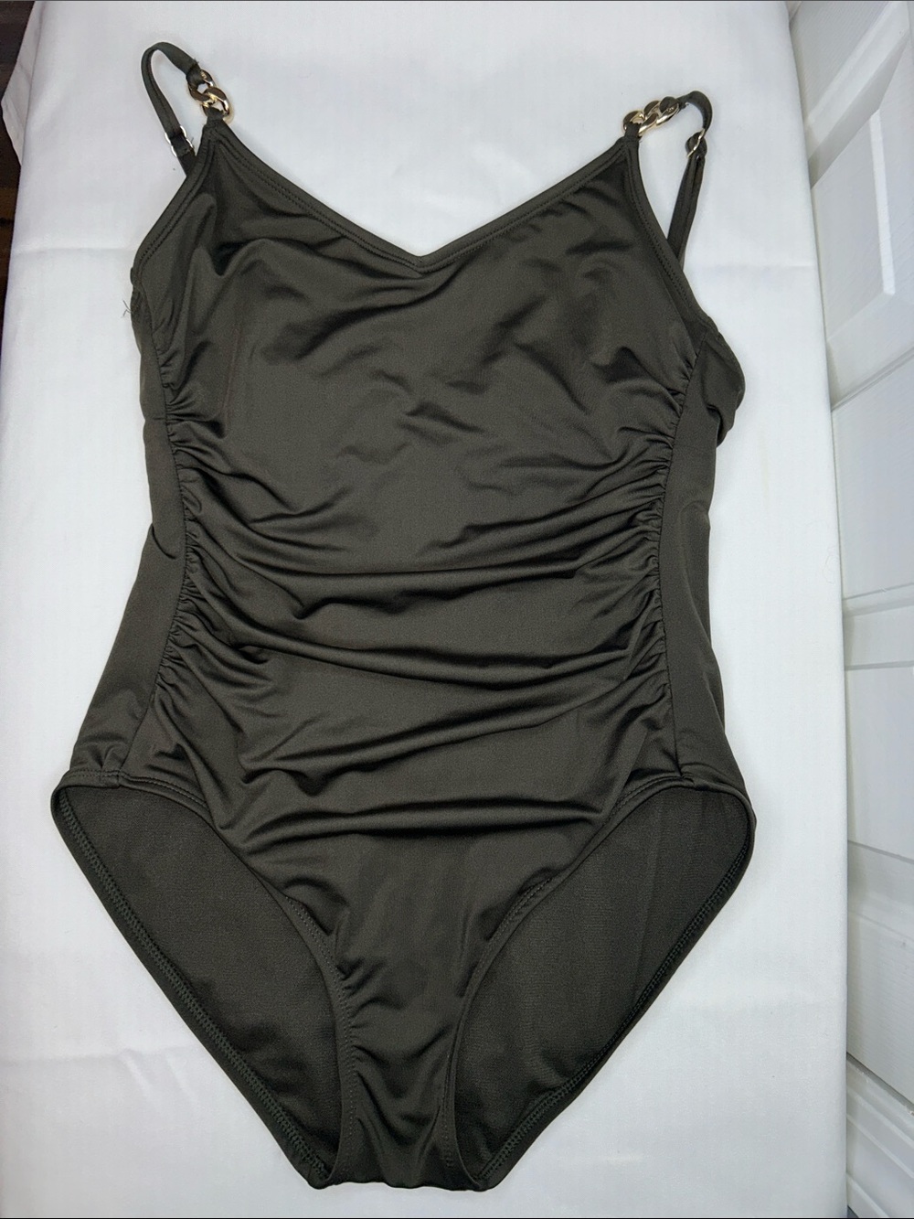 Ruched Olive One-Piece Swimsuit - Women